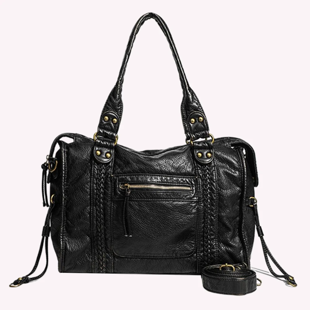 

Women Leather Retro Shoulder Bag with Pockets Utility Handbags Shoulder Handbag Shopper Bag for Daily Use