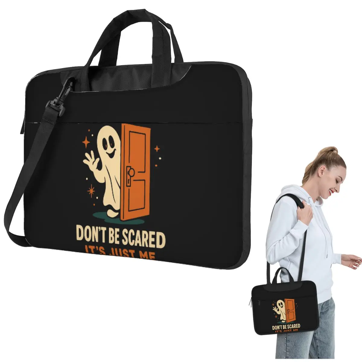 

Don't Be Scared It's Just Me Ghost Halloween Crossbody Laptop Bag Case Computer Bag 13 14 15.6 Inch Notebook Pouch for Macbook