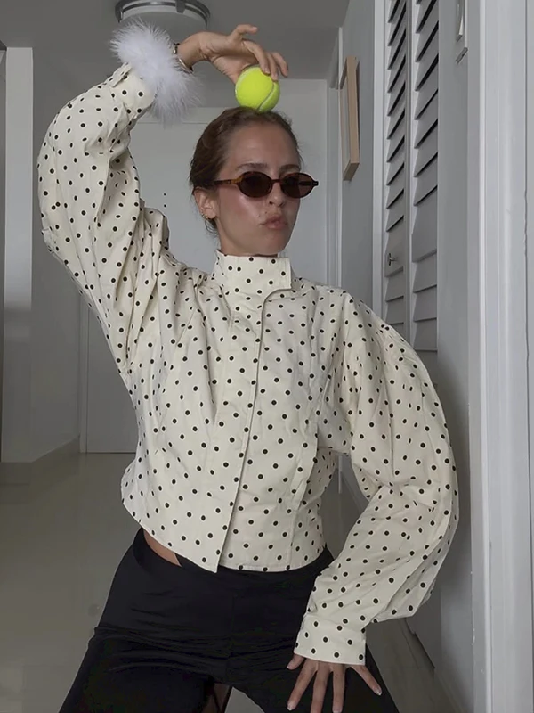 

Рабочая одежда Ele в горошек с воротником-стойкой на талии и воротником-стойкой, длина Bubble Sve из чистого хлопка для поездок на работу, женские...