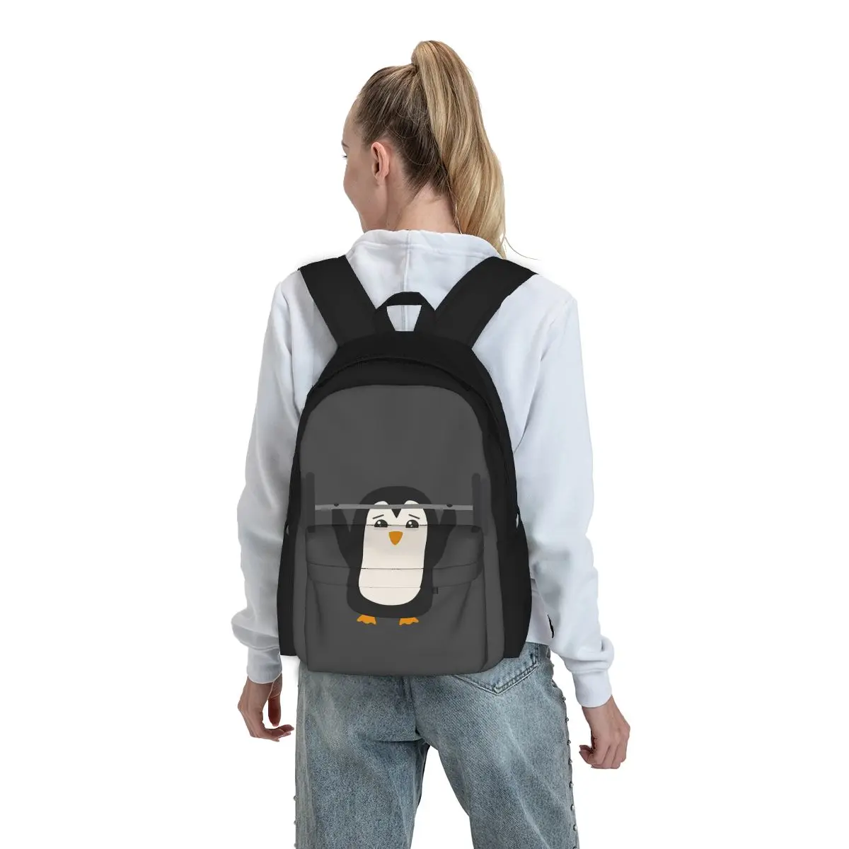 Penguin Weightlifting Mochilas para meninos e meninas, mochilas escolares para estudantes, mochila dos desenhos animados, bolsa de ombro para crianças