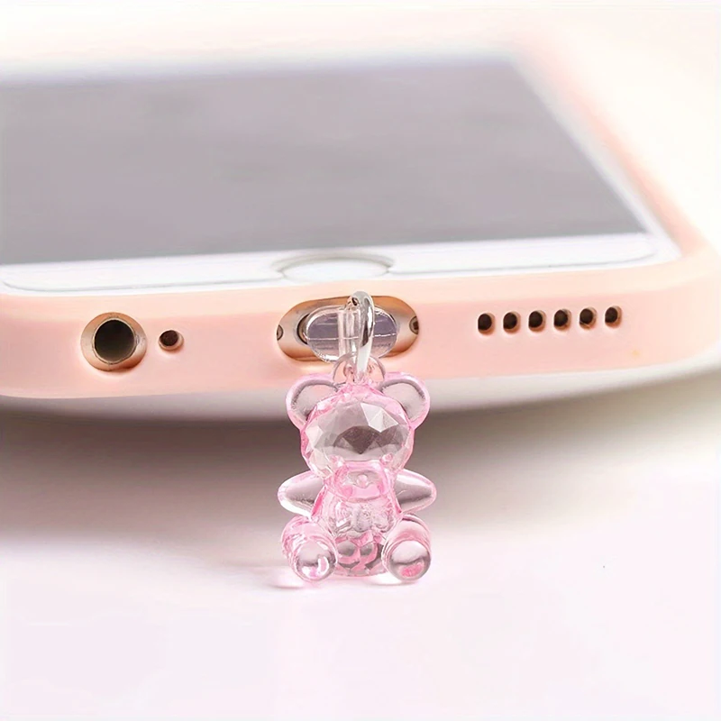 Kawaii Phone Dust Plug Charm Acrylic Bear Jack Dust Protection Stopper Anti Dust Cap Charge Port Plug For Phone
