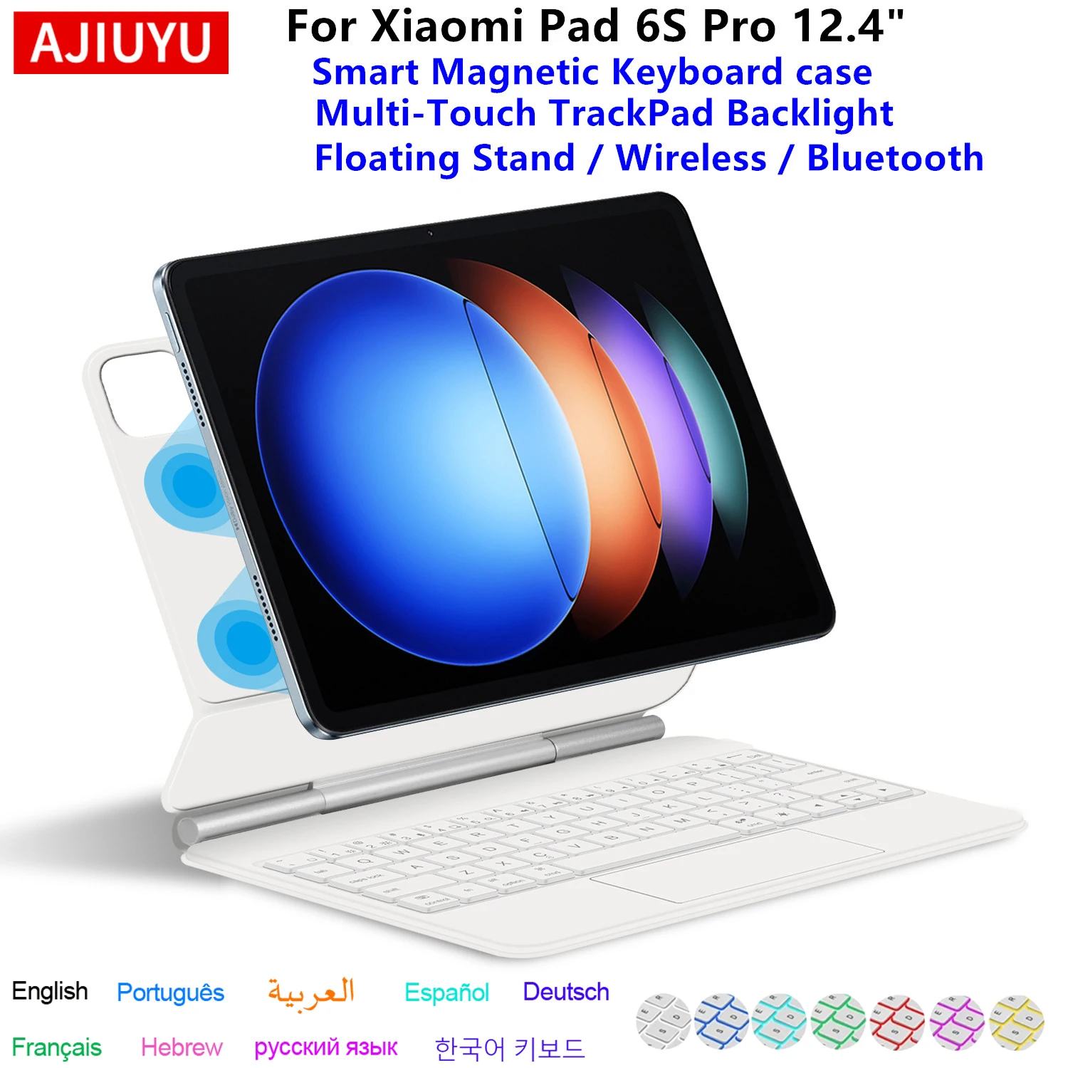 Schwebende Magic-Tastatur für Xiaomi Pad 6S Pro 12,4" Hülle für Mi Pad 6s Pro 12,4 Zoll Tablet Multi-Touch TrackPad Cover Folio