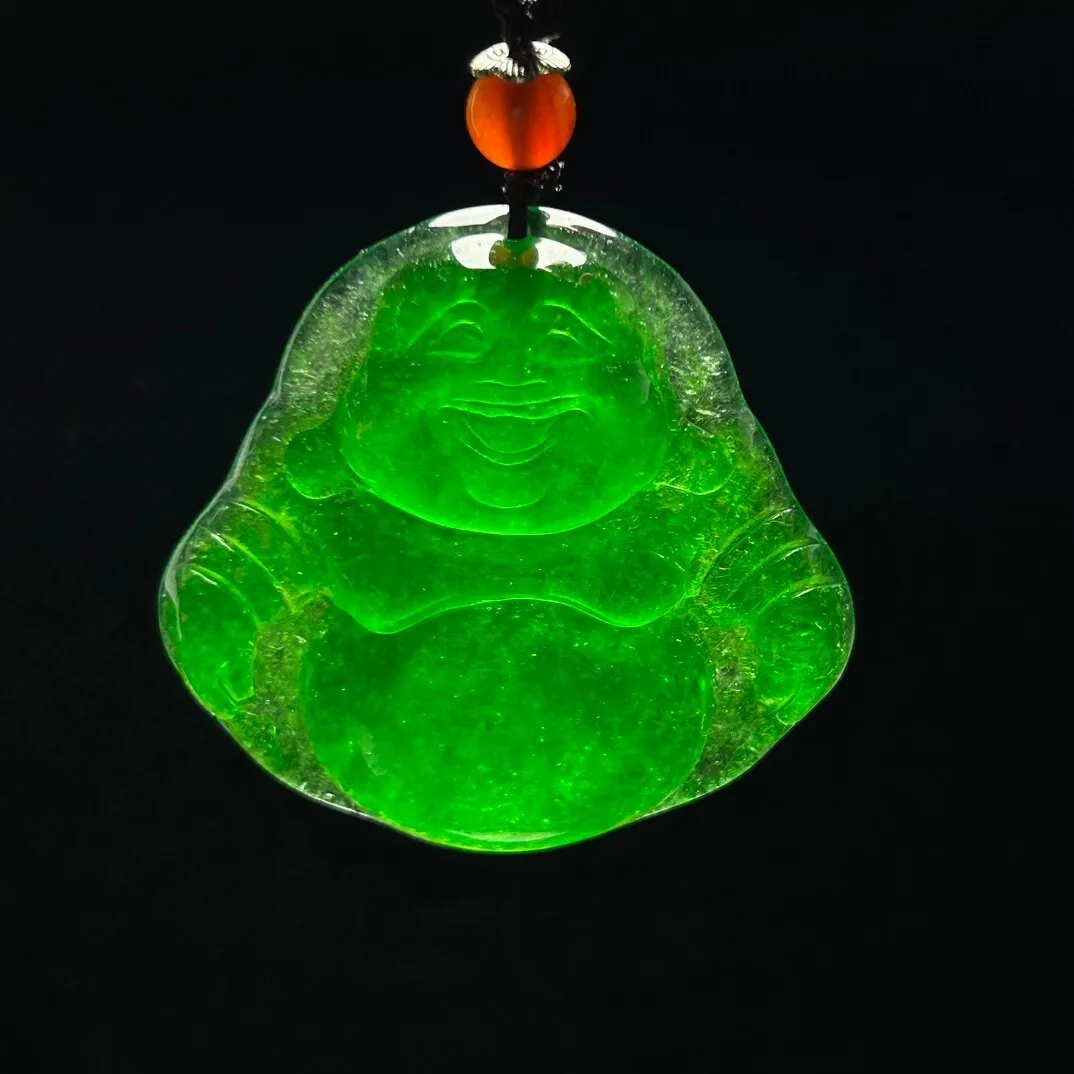 Natural Ice Green Burmese Jade Jadeite carved Buddha lucky Pendant&Necklaces