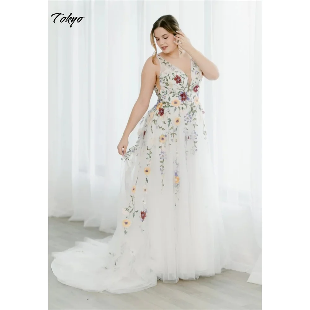 Белые свадебные платья на тонких бретельках по индивидуальному заказу, элегантное свадебное платье трапециевидной формы без рукавов, свадебное платье с цветочным шлейфом