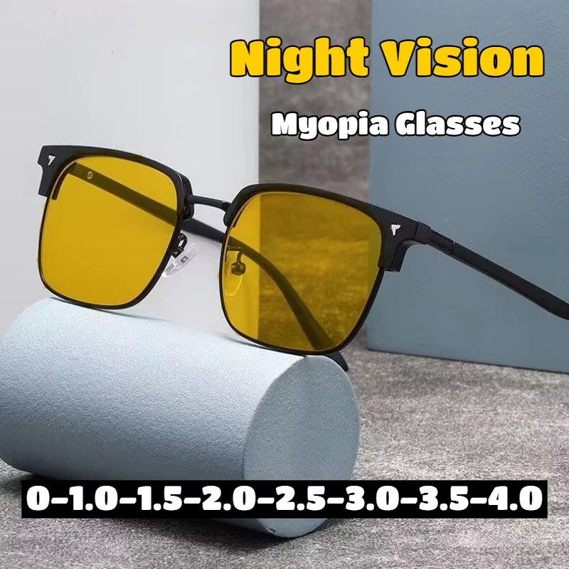 

Men Women New Oversized Frames Driving Night Vision Myopia Glasses Classic Business Style High-definition Myopia Glasses -4.0