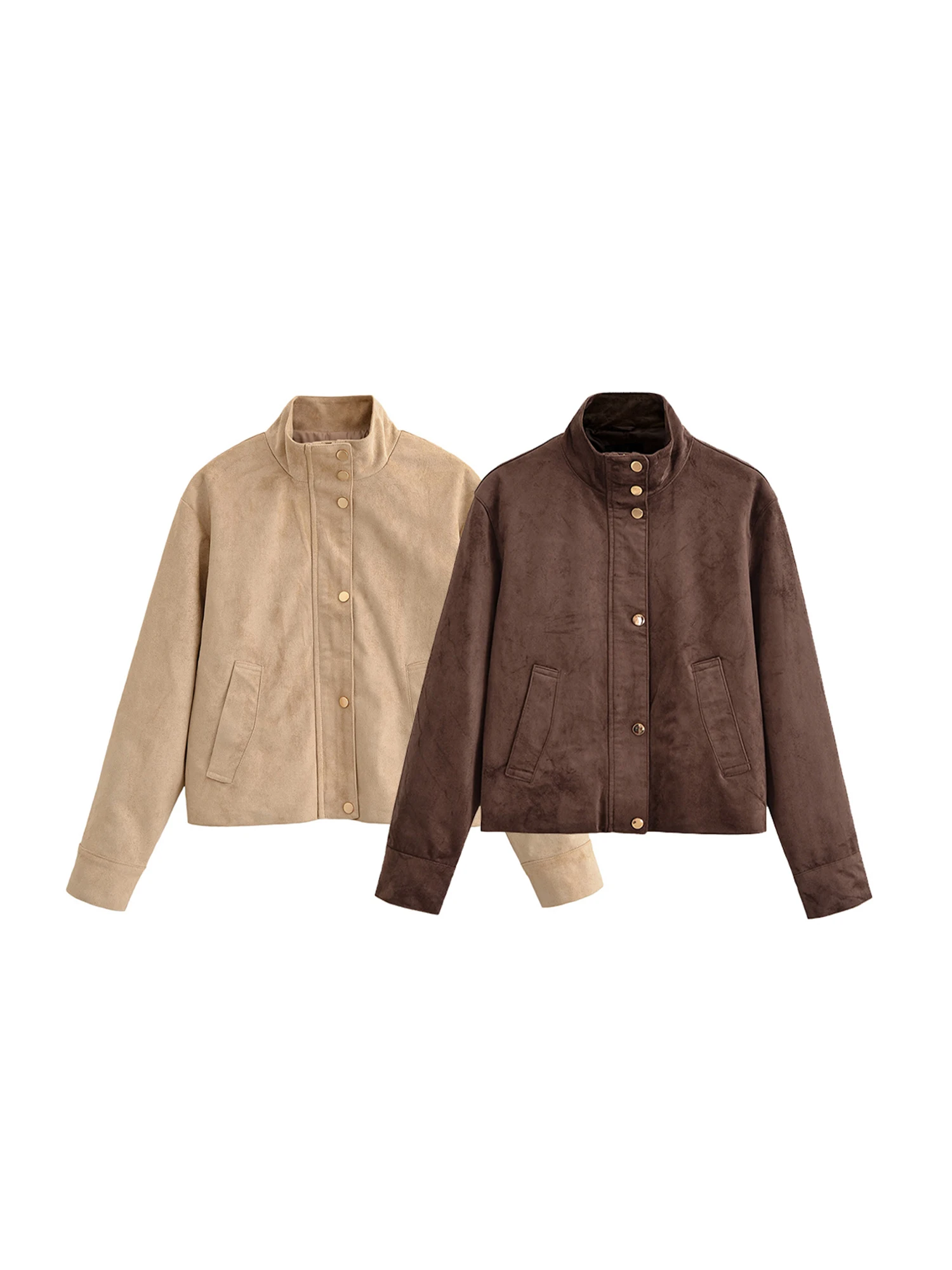 

Women Brown Leather Suede Jacket Coat Vintage Streetwear Motorcycle Mustang Autumn Jacket 2000s Turtleneck Outerwear Winter 2025