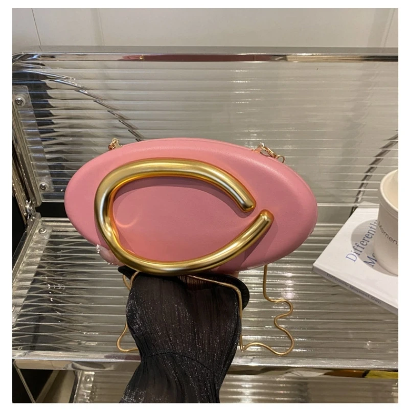

2025 New Oval Shape Box Clutch Evening Bag Mini Small Bag Women's Metal Handle Chain Crossbody Bag For Women Luxury Wallet