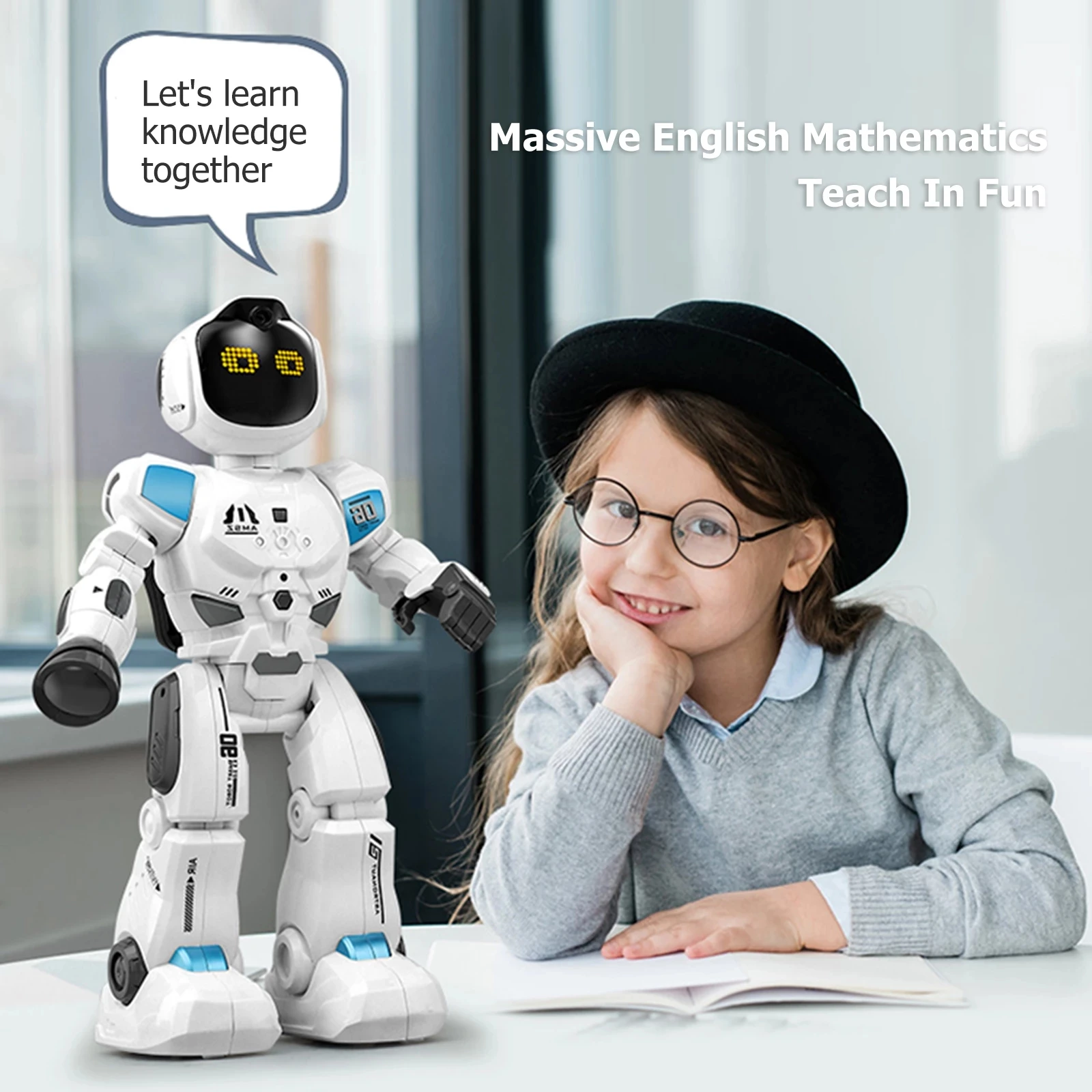 MBL Large RC Robot Toys Intelligent Robots Touch Function With LED Light English Mathematics Robot Toys For Children