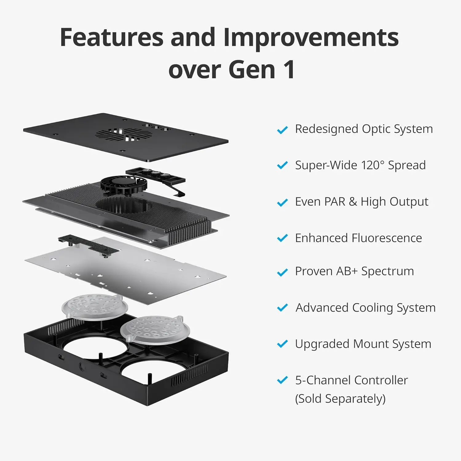 Luz LED de acuario de arrecife de 100W para corales SPS LPS y tanques de peces de agua salada, espectro mejorado, lente gran angular, programable