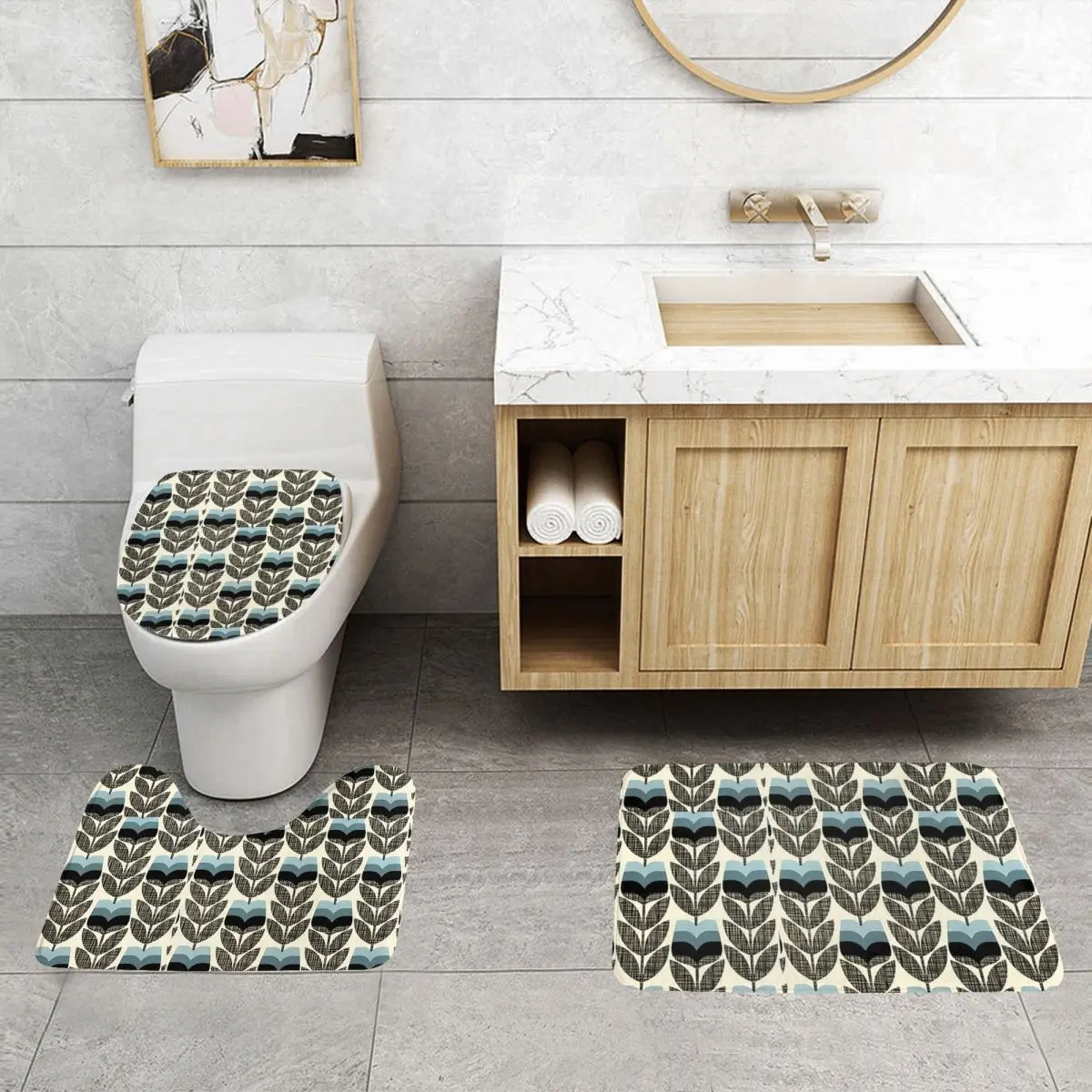 Custom [Orla Kiely Scandinavian Multi-stem 3 Pieces Bathroom Rugs Absorbent Non-Slip Toilet Bath Mat Sets