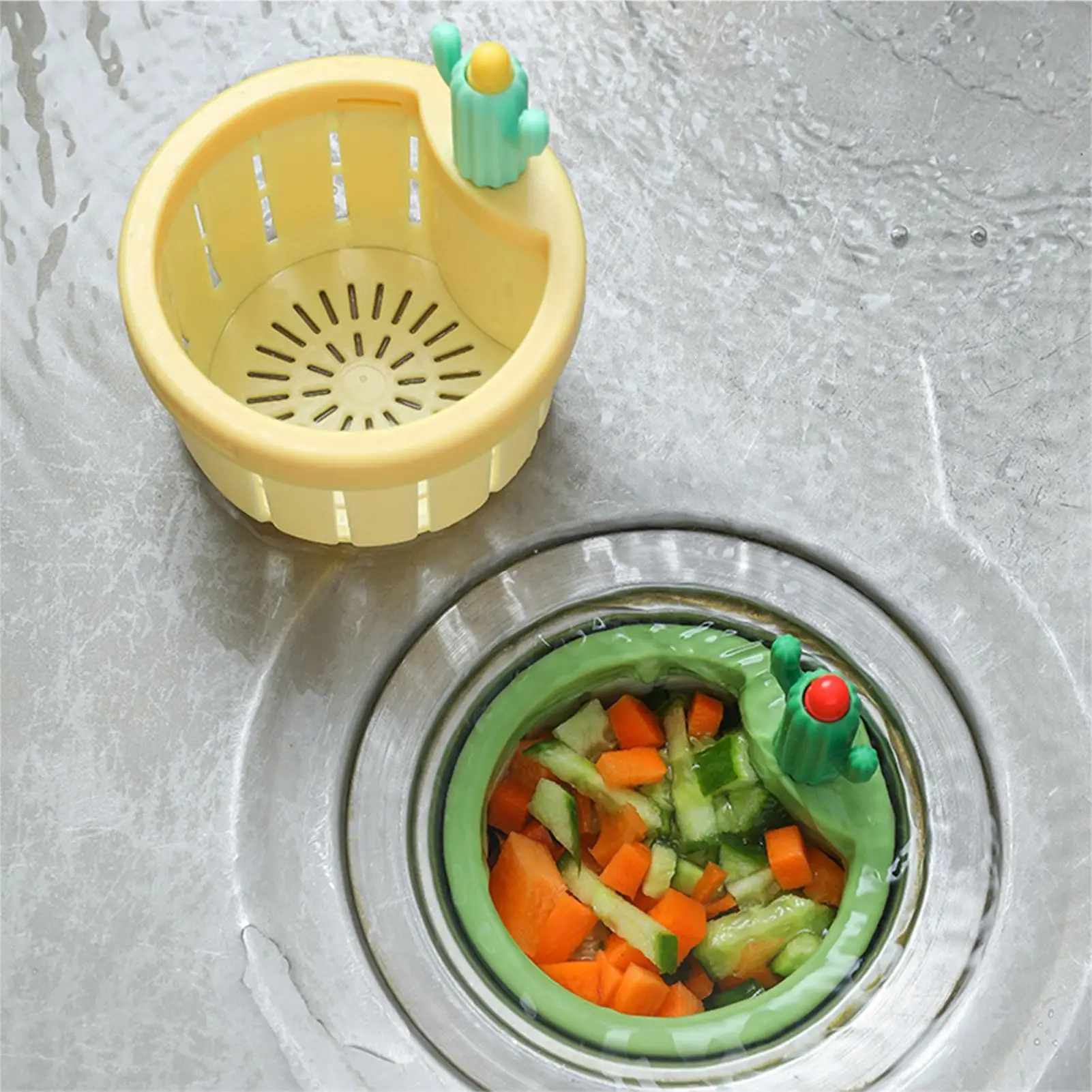 

Press Automatic Dumping Basket Cactus Kitchen Sink Drain Strainer Easy Cleaning Sink Drain Basket Food Waste Catcher Tools