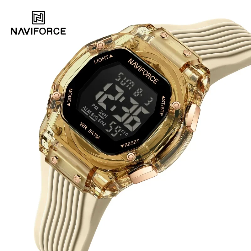 

NAVIFORCE NF7127 Ladies Sport Watch 5ATM Water LED Light Women Multifunction Watch Silica Strap Alarm Clock