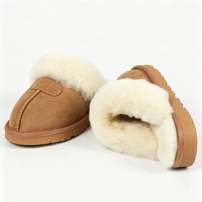 Natural Fur Slippers for Women Winter Warm Indoor Soft Wool Cow Suede Home Slippers High Quality 2026 Ladies Slip-On Footwear view 5