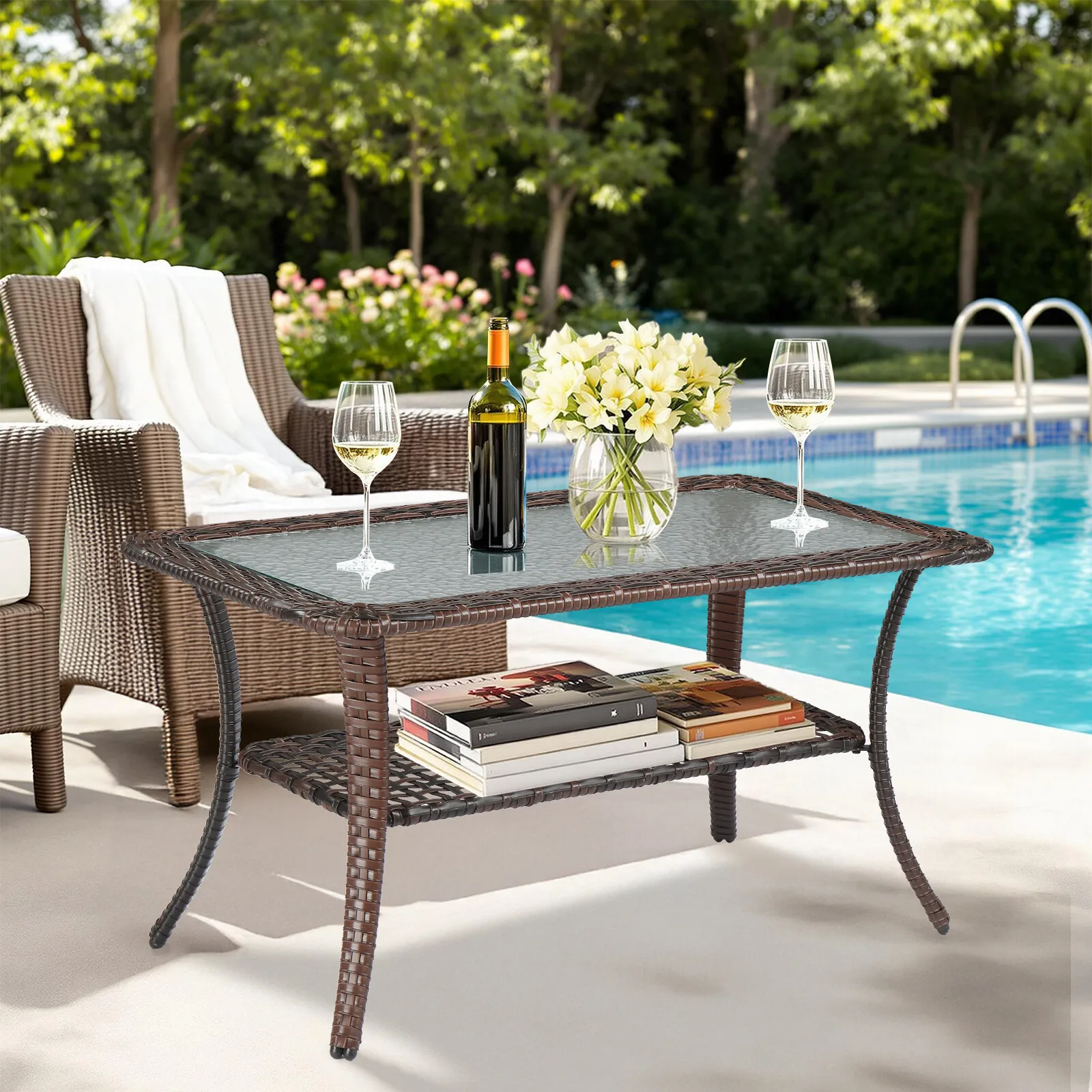 Tables de caféElegante table d'appoint extérieure en osier Table d'appoint en rotin pour patio balcon café bistro utilisation