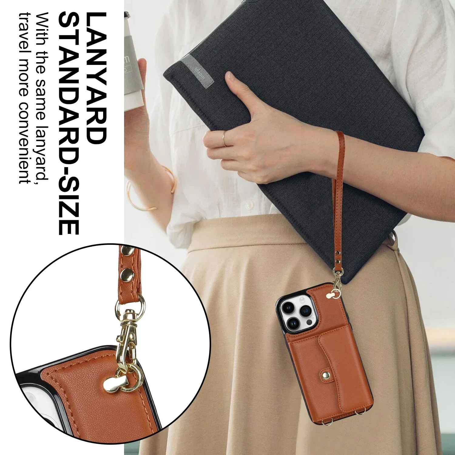 Lanyard Crossbody Wallet Phone Case For iPhone 16 15 14 13 12 11 Pro XS Max XR X Plus Case Card Slot Holder Leather Purse