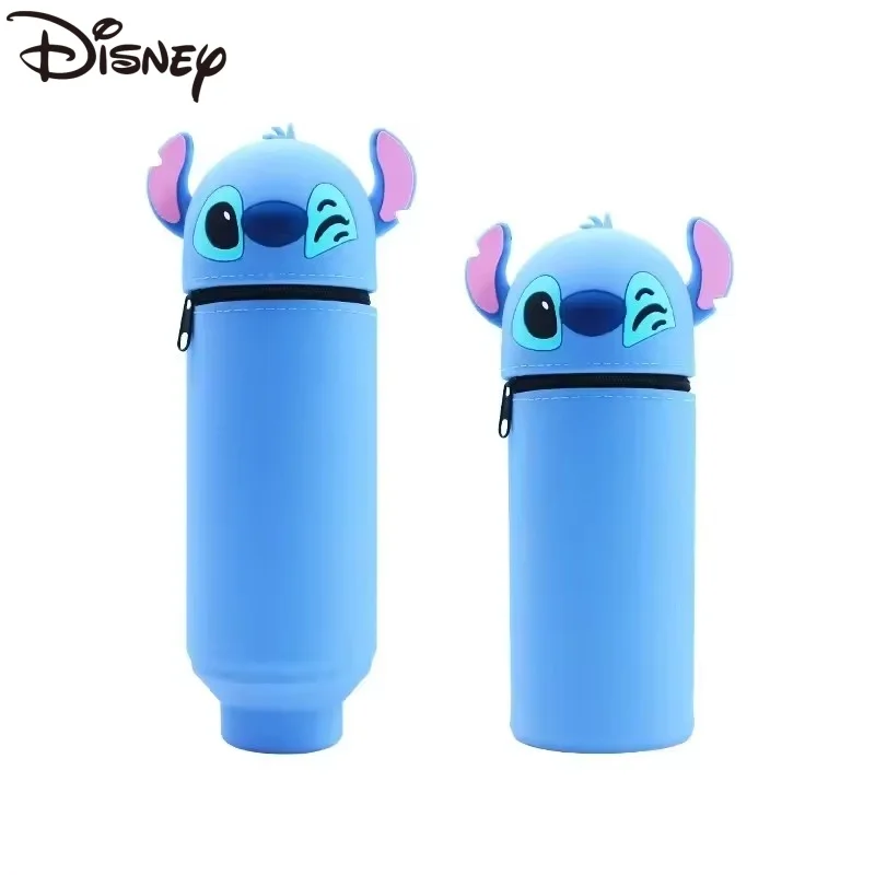 ใหม่ Disney Stitch Telescoping ซิลิโคนดินสอพับการ์ตูนผู้ถือปากกาสําหรับนักเรียนน่ารักเครื่องเขียน Storage