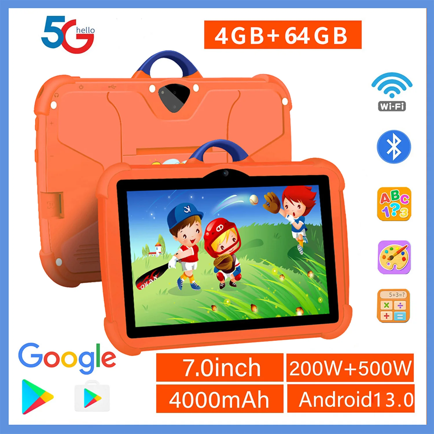 New 5G WiFi 7 Inch Google Tablet For Children Learning Education Kids Tablets Android 13 Quad Core 4GB+64GB Dual Cameras 4000mAh