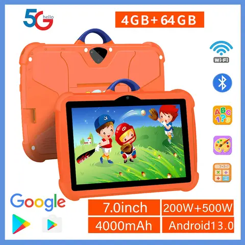 새로운 5G WiFi 7 인치 Google 태블릿 어린이 학습 교육 어린이 태블릿 안드로이드 13 쿼드 코어 4GB + 64GB 듀얼 카메라 4000mAh Best5