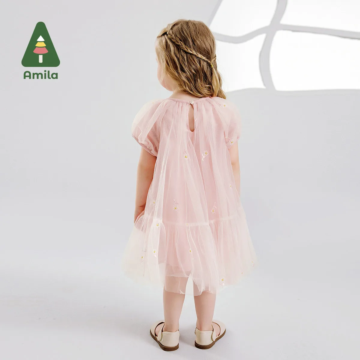 Amila 2024 Summer New Girls Dress Sweet Cute Fashion Boutique High Quality Gauze Dress 0-6Y Children\'s Clothing