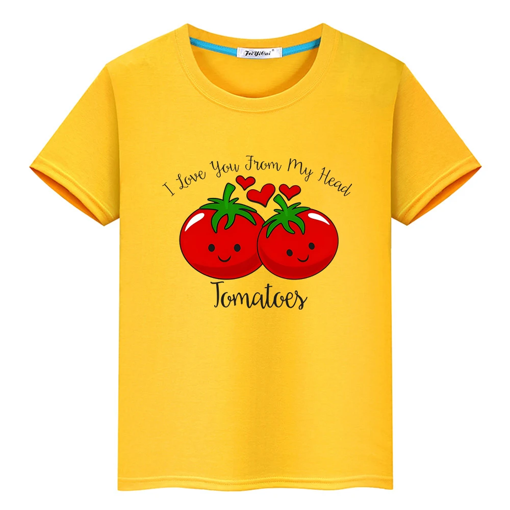 

I LOVE YOU FROM MY HEAD TOMATOES T-shirt 100% Cotton Short Sleeve Cartoon Tee-shirt Kawaii Boys/Girls Children Tshirts Summer