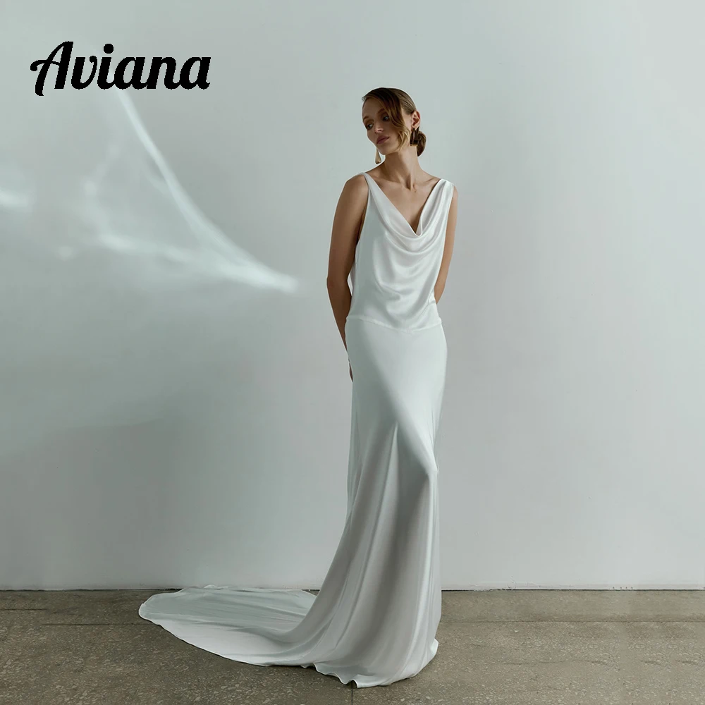 

Aviana V-Neck Mermaid Wedding Dresses Sleeveless Spaghetti Straps Bride Gowns Backless Sweep Train Vestidos De Novias 2024