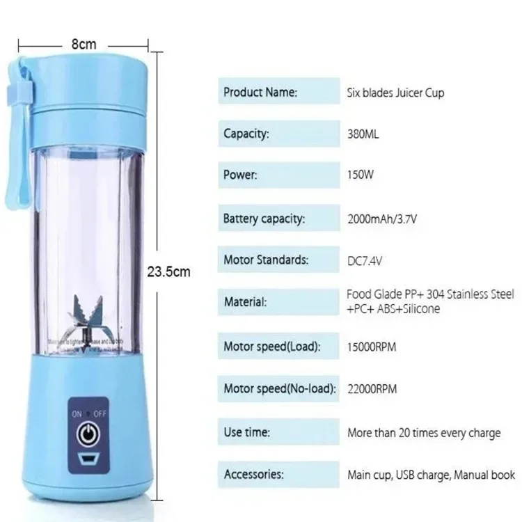 Mini liquidificador portátil 380ml para shakes e smoothies recarregável usb viajando copo espremedor de frutas mão liquidificador de frutas copo de suco
