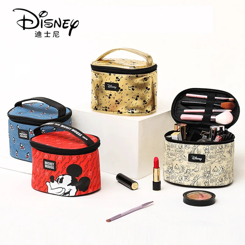 

Disney PU Waterproof Handheld Round Barrel Makeup Bag Cartoon Cute Large Capacity High Value Ins Storage Wash Bag