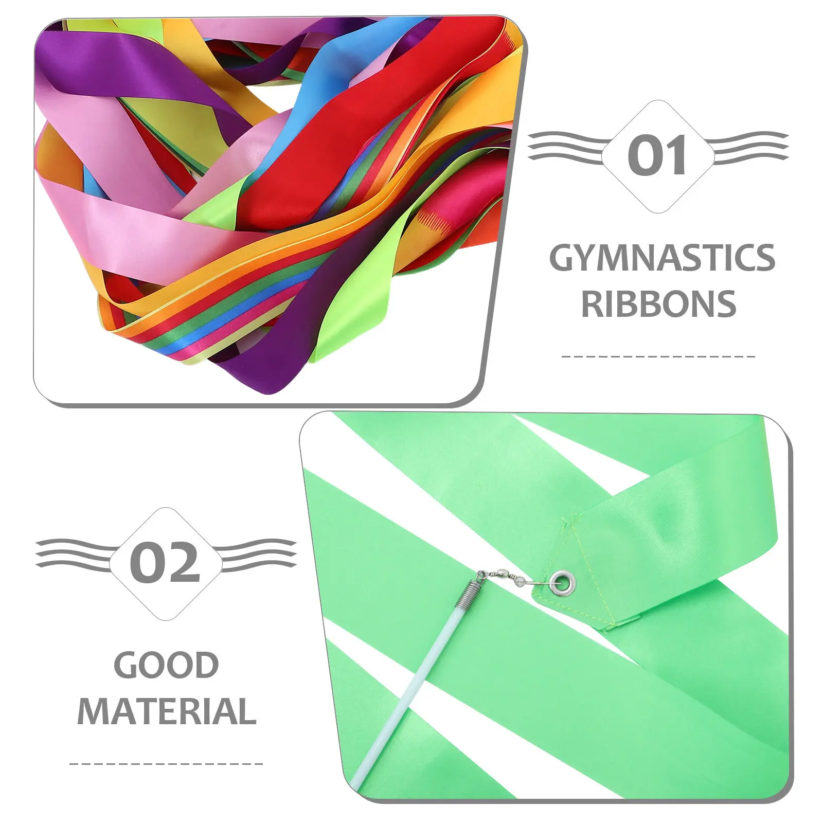 12Pcs 2 Meter Gymnastics Streamers with Stick Rhythmic Ribbon Wand for Ballet Twirling Performance Color Guard Marching Band