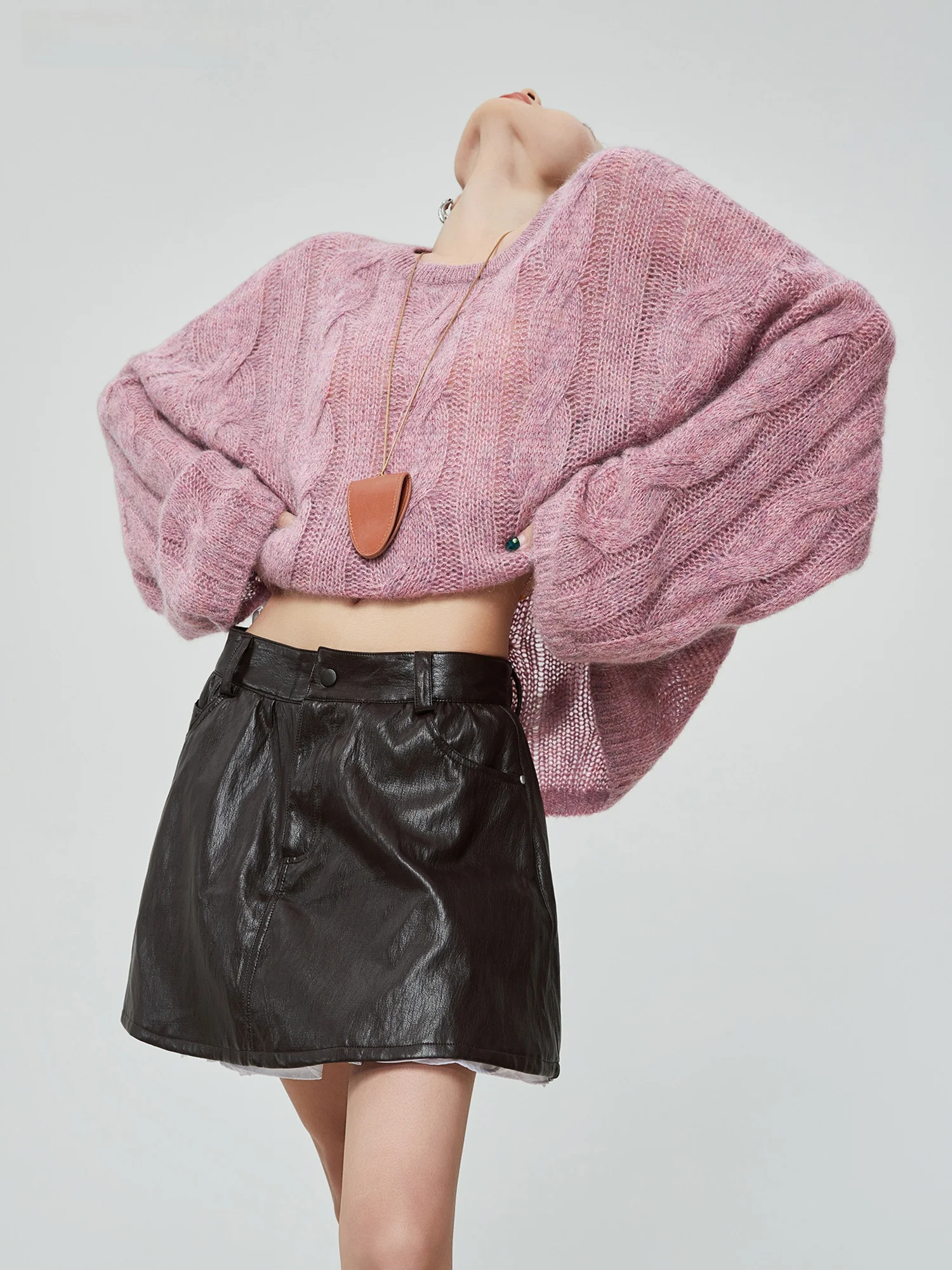 

Женский фиолетовый вязаный свитер свободного кроя с круглым вырезом и длинными рукавами, удобный, осенняя новинка в корейском стиле