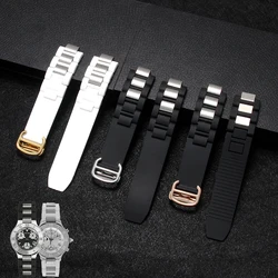 Black White Premium Watch Accessories10x20mm for Cartier 21st Century Convex Interface Waterproof Dust-free Silicone Watch Strap