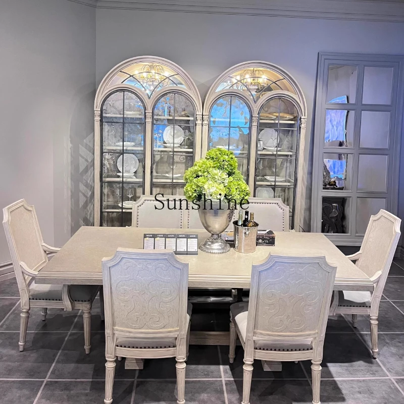 

Fuxing Европейский антикварный прямоугольный обеденный стол с резьбой по дереву из массива дерева