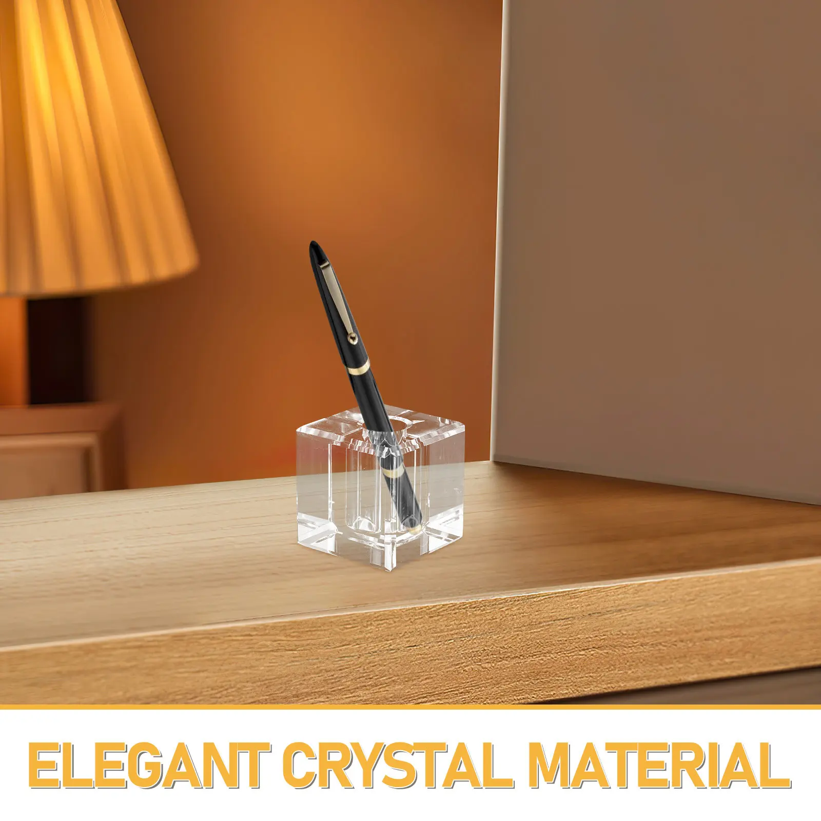 Crystal Desk Pen Holder Square Transparent Glass Pencil Stand for Office Study Fountain Pens Minimalist Desktop Decor Crystal