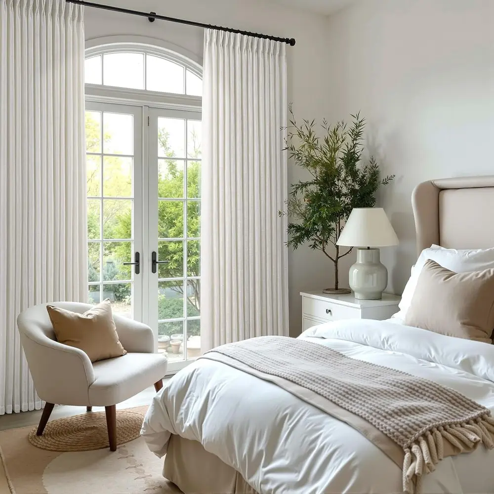 96 천연 린넨 핀치 플리츠 커튼, 거실용 2패널 세트, 반투명, 아이보리 크림 보헤미안 창문 커튼