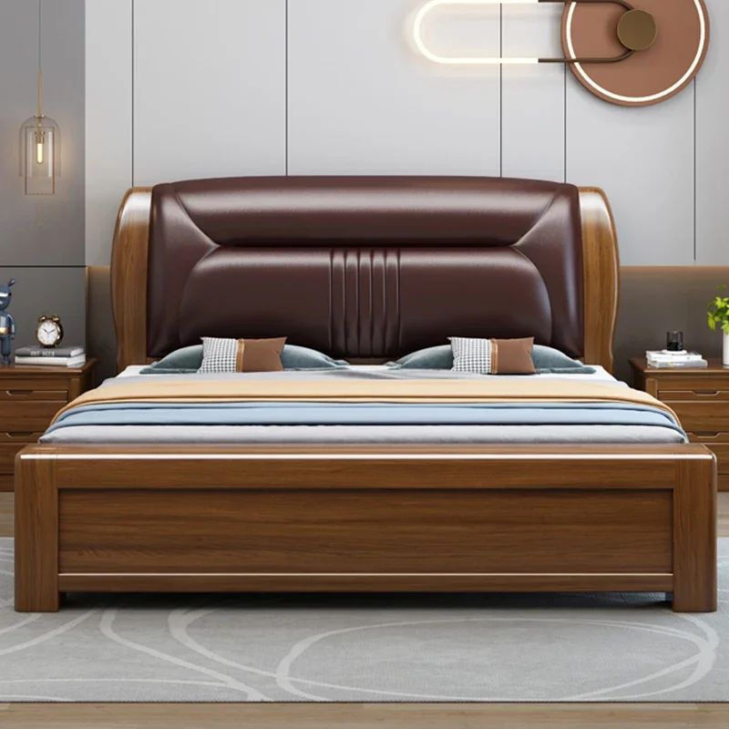 

King Size Headboard Frame Bed Artificial Leather King Size Twin Double Bed Queen Luxury Modern Cama De Casal Bedroom Furniture