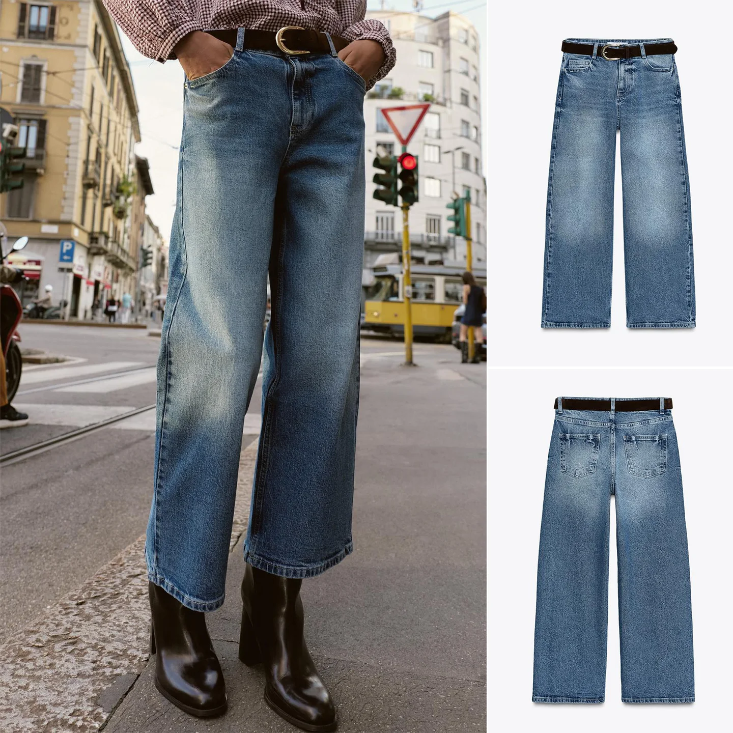 

Ретро Sle, высокая талия, широкие брюки, семь футов, молния, украшенные поясом, женские джинсы, осеннее новое поступление, модные женские джинсы больших размеров