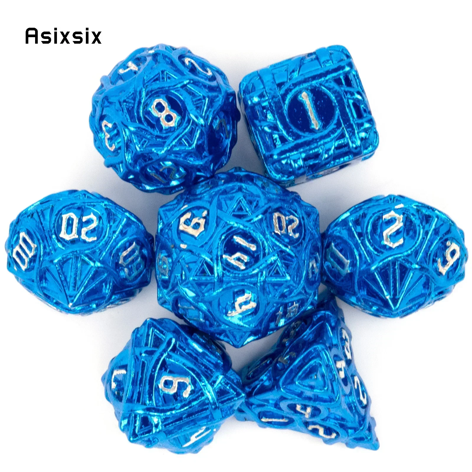 

7 Pcs Blue White Stripe Metal Dice Solid Perfect For Card Games Board Games For Critical Role, Rpgs, D&D