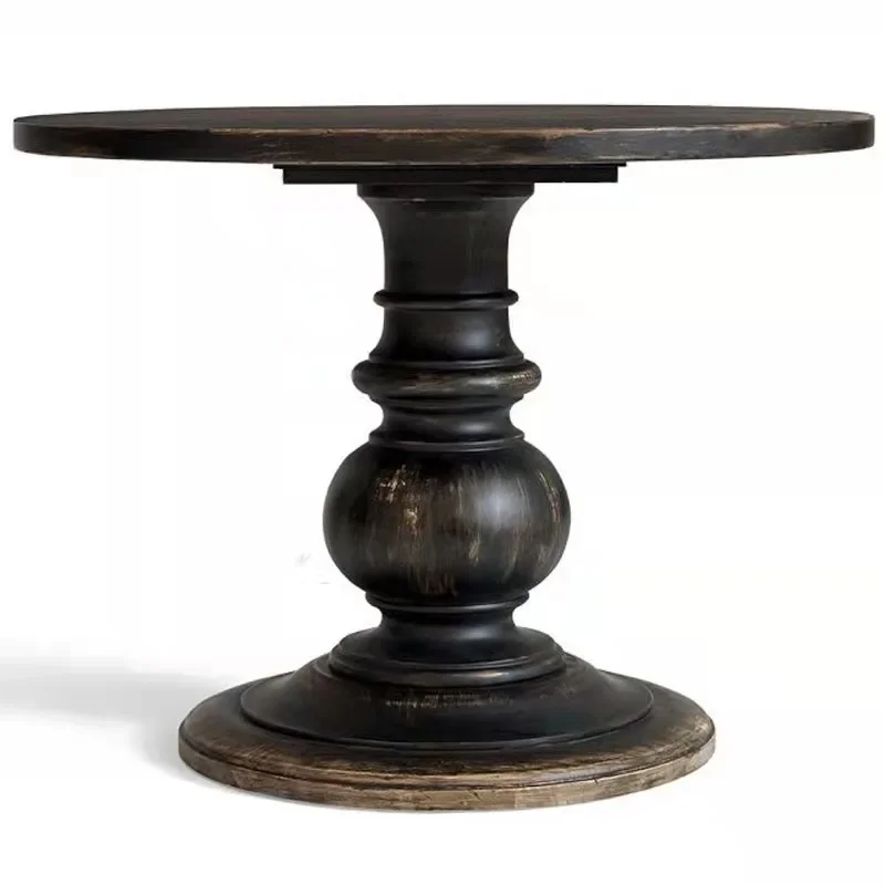 French black retro dining table round coffee table,  solid wood American coffee table, wedding photography