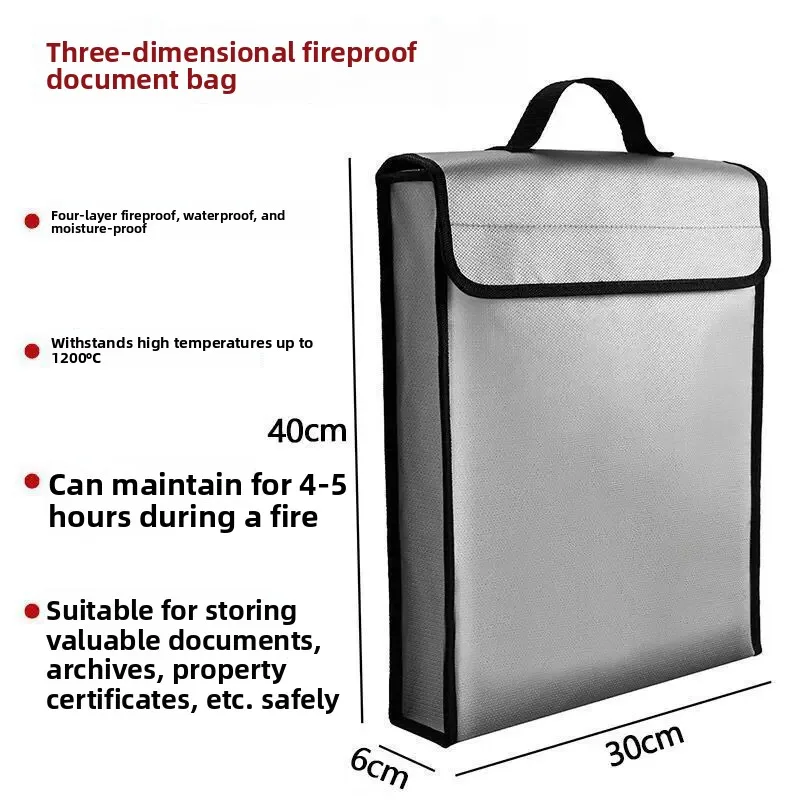Large Capacity Cash Storage Bag Waterproof Fireproof Document Protection Bag High Temperature Resistant Home Use by Pang Han