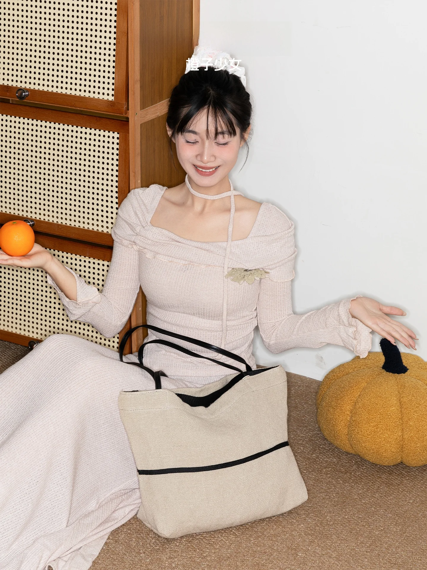 

Cotton Linen Tote Bag Lazy Style Single Shoulder Commuter Canvas Handbag Artistic Style Orange Girl Leisure Holiday Trend