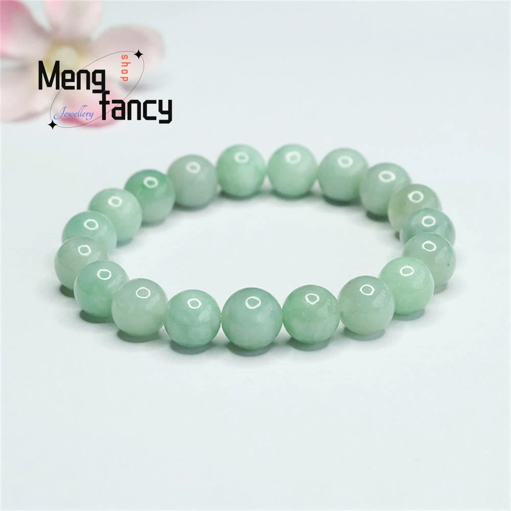 Natural A-goods Jadeite Full Green Jade Round Bead Bracelet Exquisite Elegant Simple High-grade Luxury Quality Fashion Jewelry