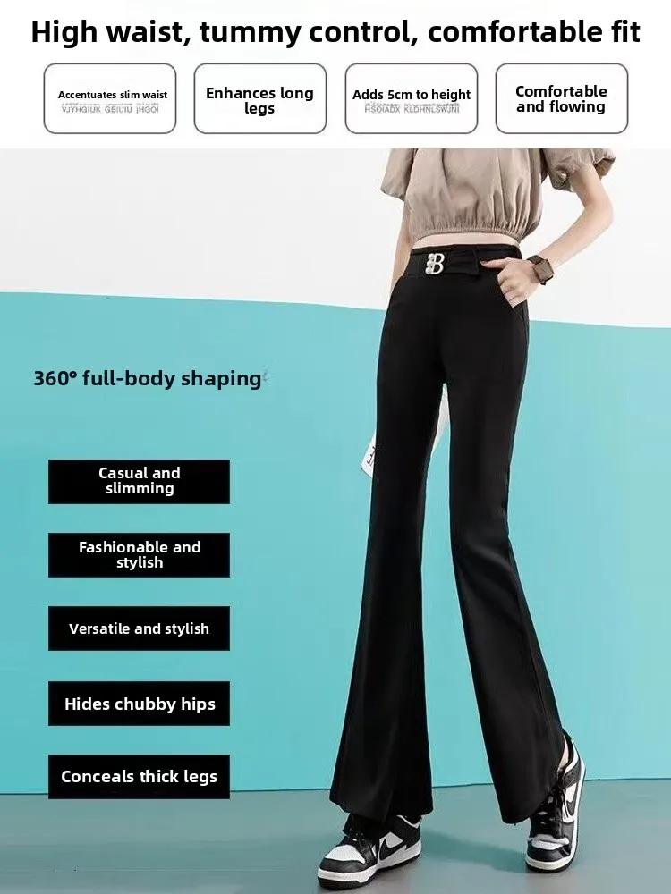 

High Waist Slimming Elastic Pants for Women Autumn Winter Casual Style Polyester Fiber High Waist Slim Fit Drapey Elastic