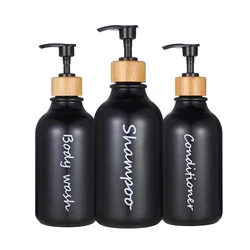 500ml Matte Black Shampoo Conditioner Bottles 3 Pack Refillable Bamboo Pump Shampoo Shower Dispenser