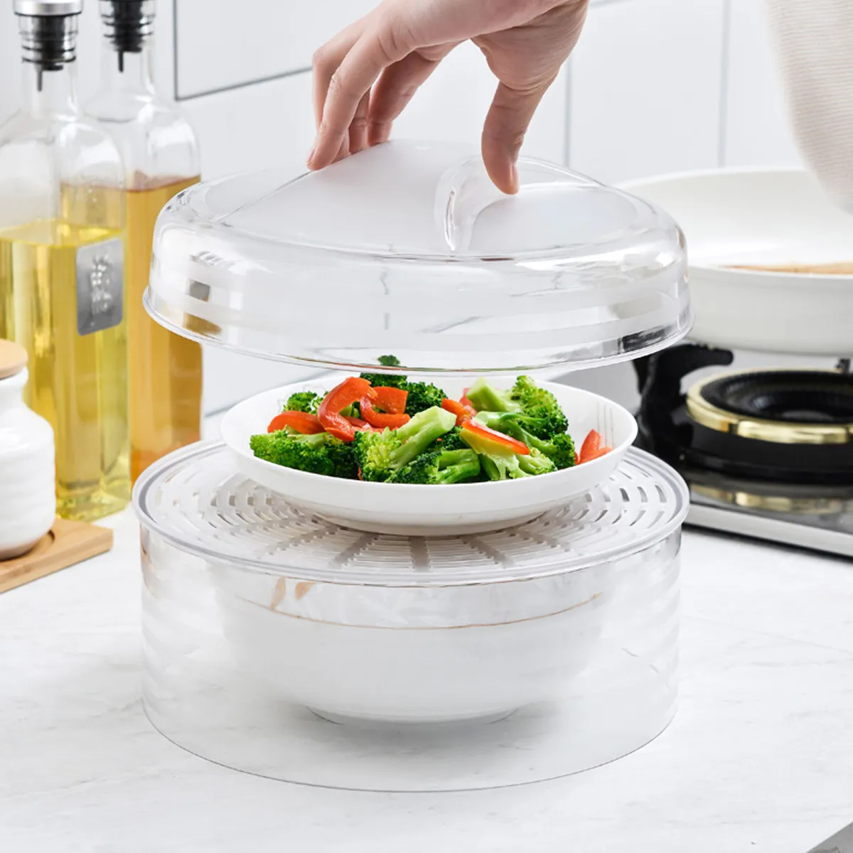 5Pcs Multi-Layer Food Cover Thick Transparent Plastic Dish Lid for Kitchen Home Picnic Food Protection Easy Clean Anti-Fly