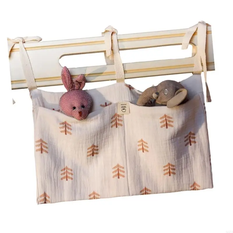 حقيبة تنظيم للسرير مصنوعة من القطن قابلة للتعديل، حقيبة تخزين معلقة بجيبين للطفل #4