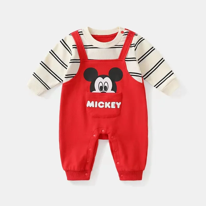 Spring Autumn Baby Boy Romper Cartoon Mickey Mouse Winnie Pooh Print Long Sleeve Newborn Jumpsuit Girl Cotton Kid Outfit Clothes