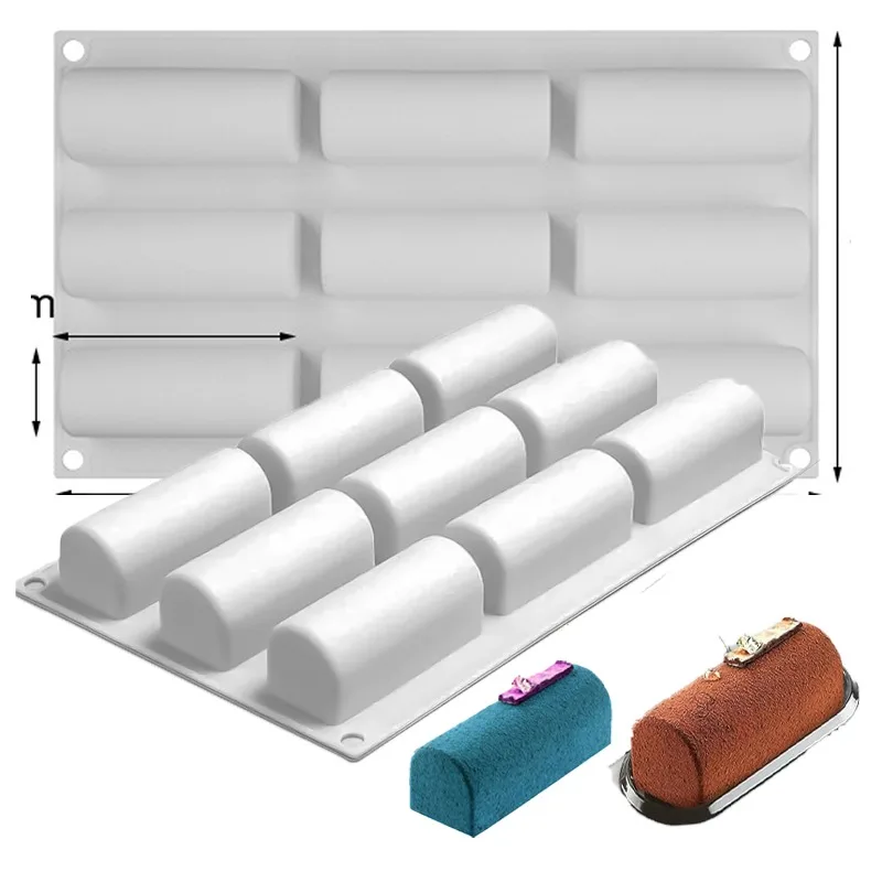 

9-Hole Long Pastry Silicone Mold Semi-Cylindrical Shape Baking Mousse Dessert Chocolate Cake Jelly Baking Supplies Bûche de Noë