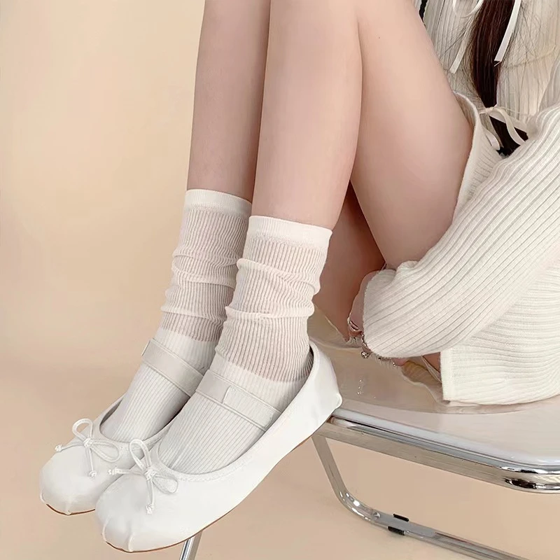 1Pair/2PCS Women Lolita Socks Long Loose Spring Solid Color Y2K Knee-socks Middle Breathable Sexy Woman Stockings Long Socks