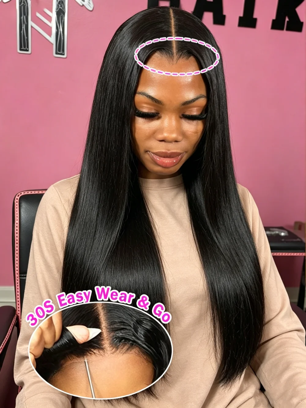 

Wear And Go 30 36 Inch Straight 5x5 Lace Glueless Wigs Human Hair 4x4 Pre Plucked Pre Cut Lace Wig 250% Density Human Hair Wigs For Women Natural Black Wig
