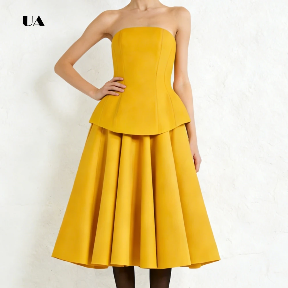 Vestido de baile em camadas ULBYANRY, vestido midi sem alças sólido para mulher, vestido de festa personalizado drapeado sem mangas elegante