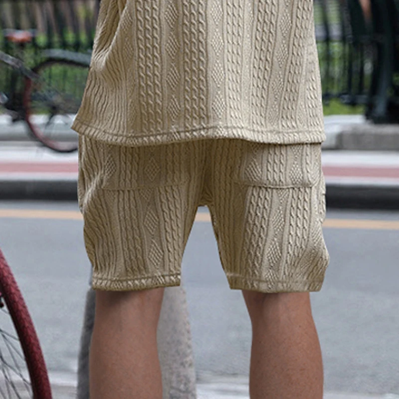 New Casual Jacquard Solid Color Shorts Men Spring Summer Fashion Drawstring Lace-up Knit Shorts Mens Vintage Knitted Short Pant